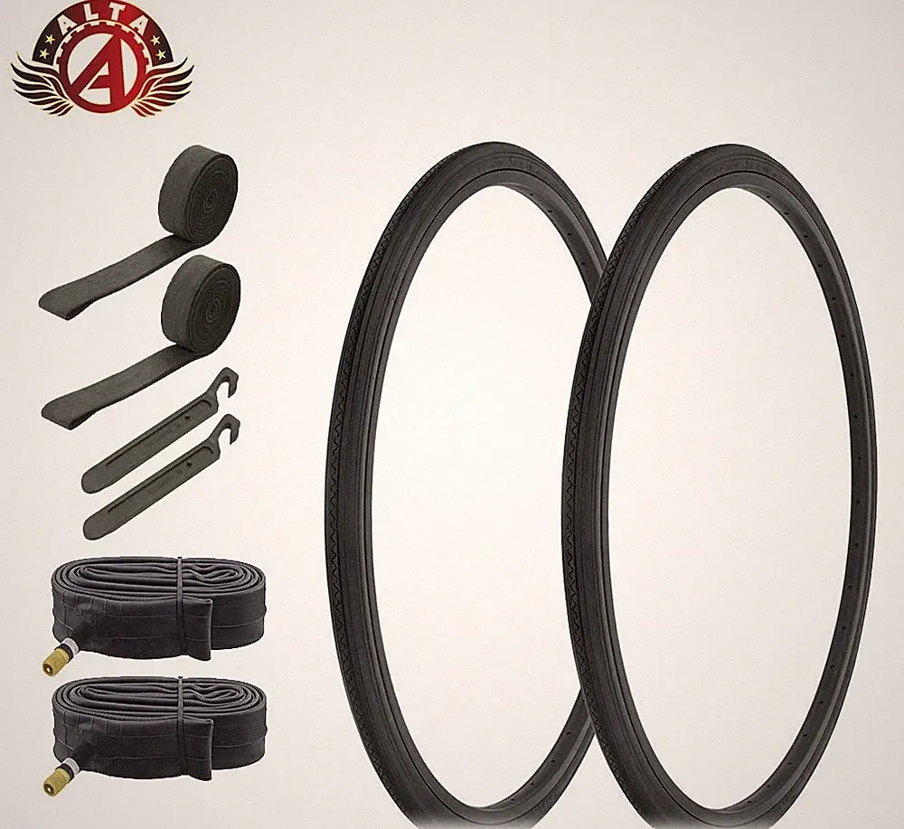 27 x 1 1/4 Bicycle Black Tires + Tubes Bike Touring Road Slick ALTA.