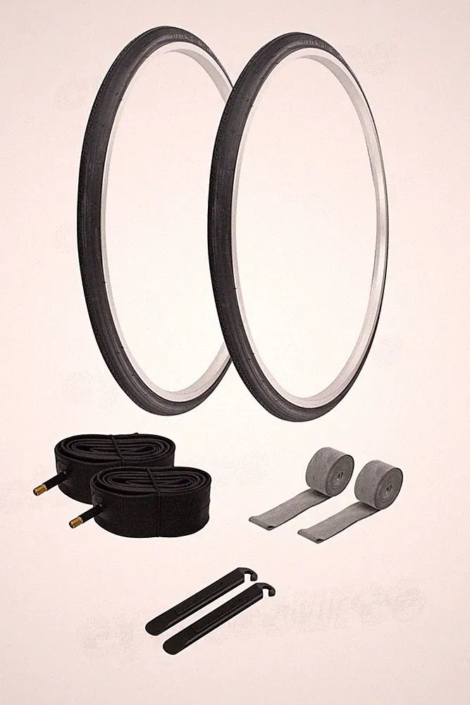 27 x 1 1/4 Bicycle Black Tires + Tubes Bike Touring Road Slick PRO+